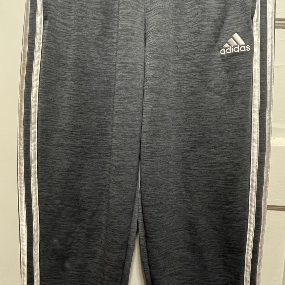 Adidas Gray Sweatpants with Three-Stripe Detail